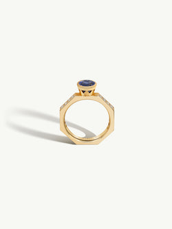 Octavian Lotus Engagement Ring With Round Brilliant-Cut Cornflower Blue Sapphire Ring In 18K Yellow Gold