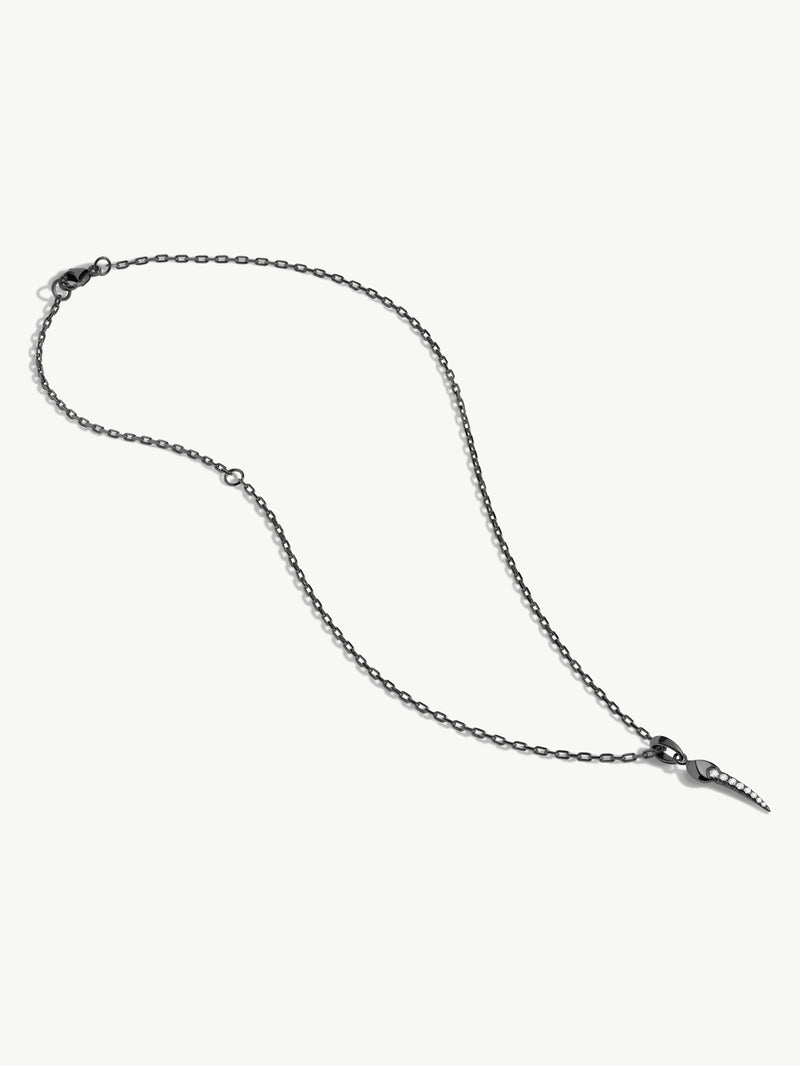 Damian Horn Talisman Pendant Necklace With Pavé-Set Diamonds In 18K Blackened Gold, 22mm