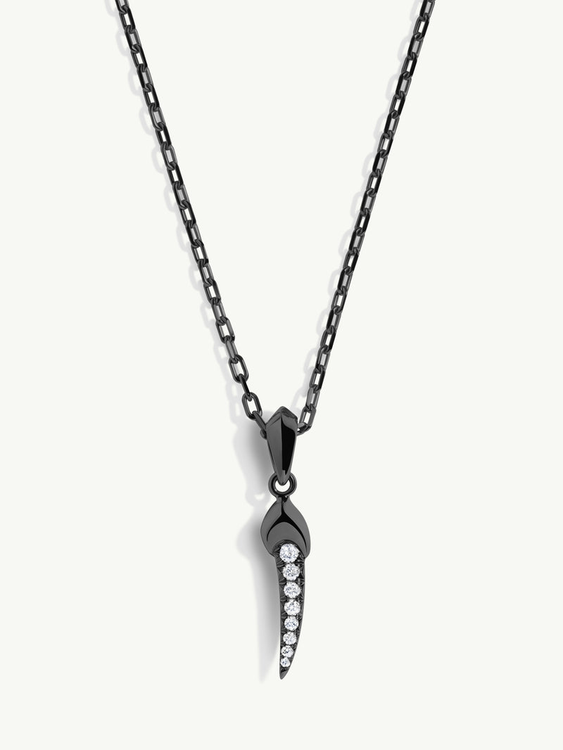 Damian Horn Talisman Pendant Necklace With Pavé-Set Diamonds In 18K Blackened Gold, 22mm