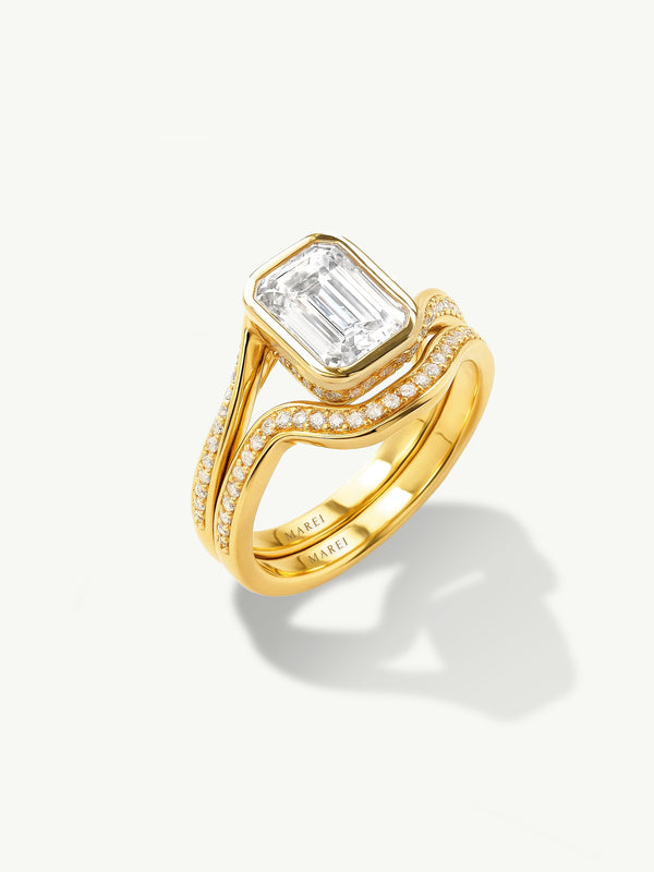 Aurora Engagement Ring With Emerald-Cut White Diamond & Pavé-Set White Diamond In 18-Karat Yellow Gold