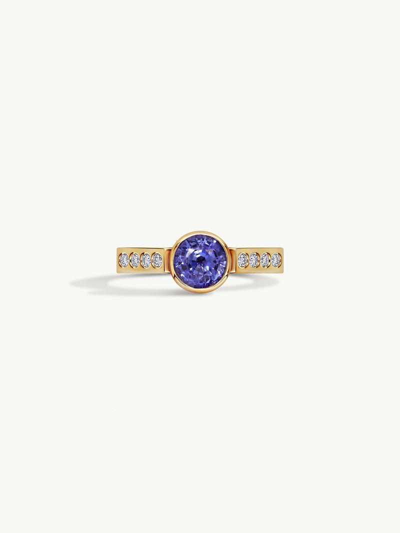 Octavian Lotus Engagement Ring With Round Brilliant-Cut Cornflower Blue Sapphire Ring In 18K Yellow Gold