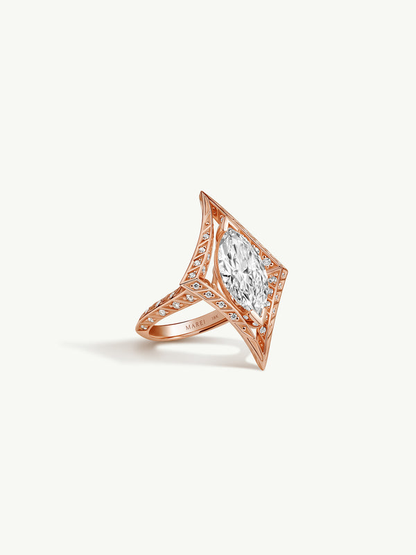 Palmyra Ring With Brilliant Marquise-Cut White Diamond In 18K Rose Gold