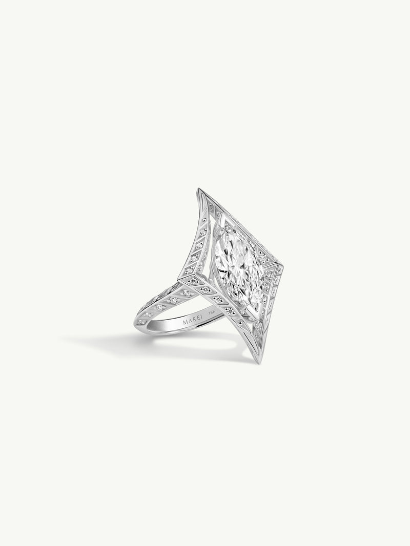 Palmyra Ring With Brilliant Marquise-Cut White Diamond In 18K White Gold