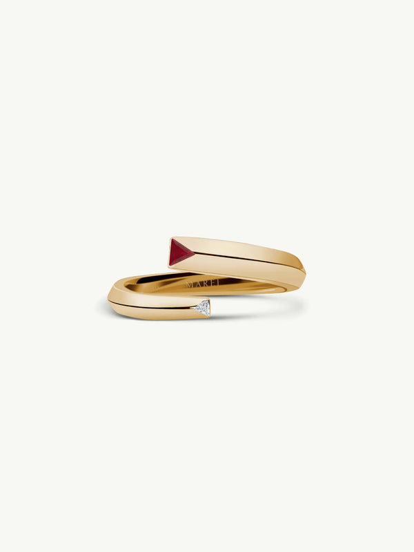 Pythia Serpentine Coil Ring With Trillion-Cut Ruby & White Diamond 18K Yellow Gold