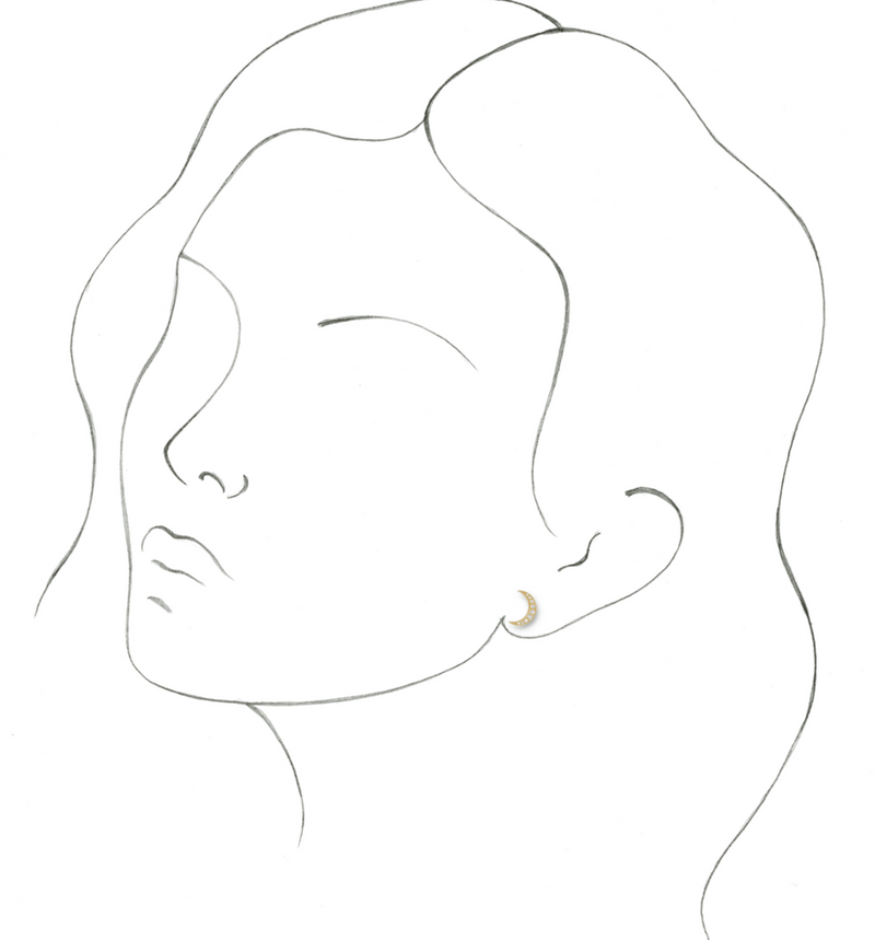 Celestial Moonbeam Stud Earrings With Pavé-Set White Diamonds, 0.10 CTW