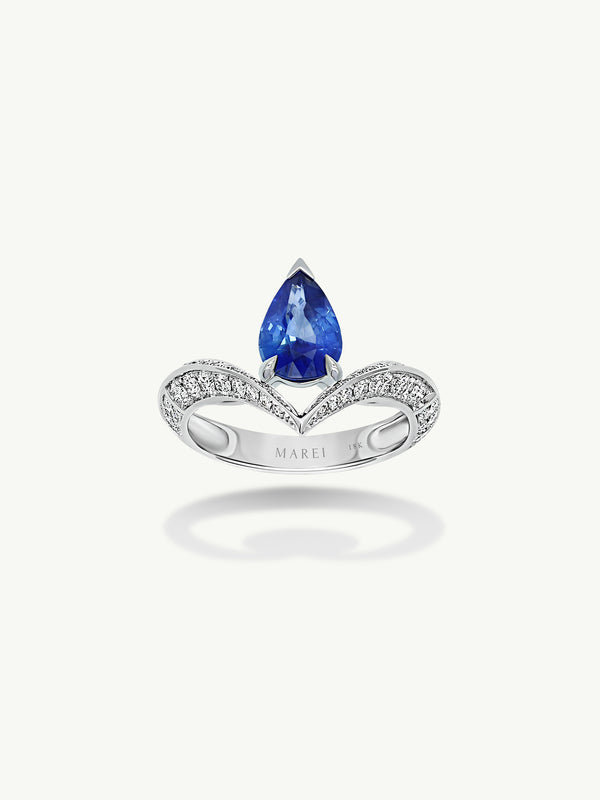 Dorian Floating Teardrop-Shaped Cornflower Blue Ceylon Sapphire Engagement Ring In 18K White Gold