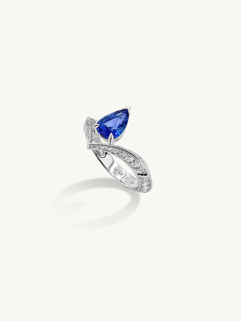 Dorian Floating Teardrop-Shaped Cornflower Blue Ceylon Sapphire Engagement Ring In 18K White Gold