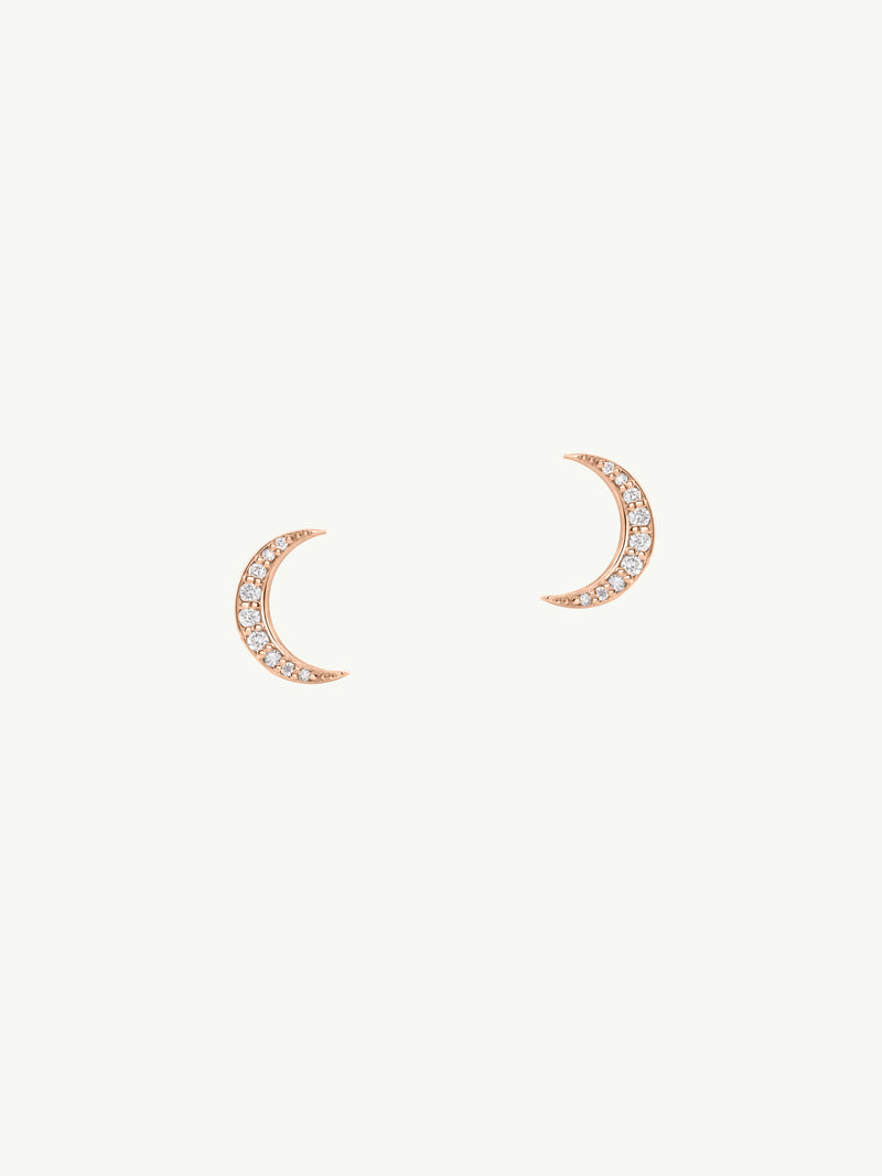 Celestial Moonbeam Stud Earrings With Pavé-Set White Diamonds, 0.10 CTW