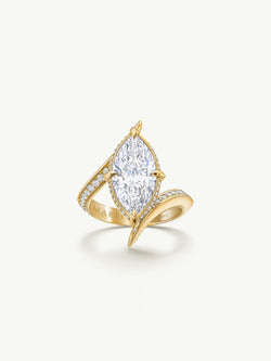 Ayla Arabesque Engagement Ring With Brilliant Marquise-Cut White Diamond & Half Pavé-Set Brilliant White Diamonds In 18K Yellow Gold