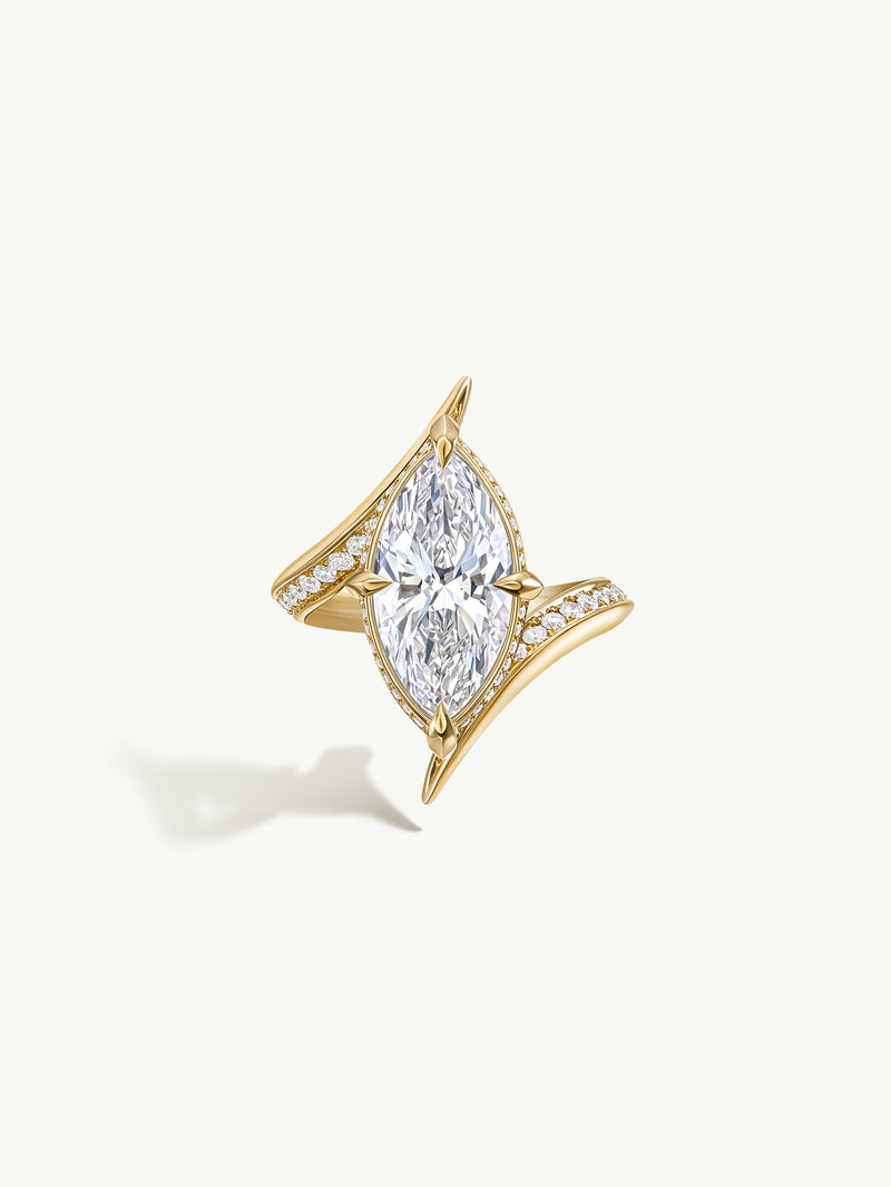 Ayla Arabesque Engagement Ring With Brilliant Marquise-Cut White Diamond & Half Pavé-Set Brilliant White Diamonds In 18K Yellow Gold