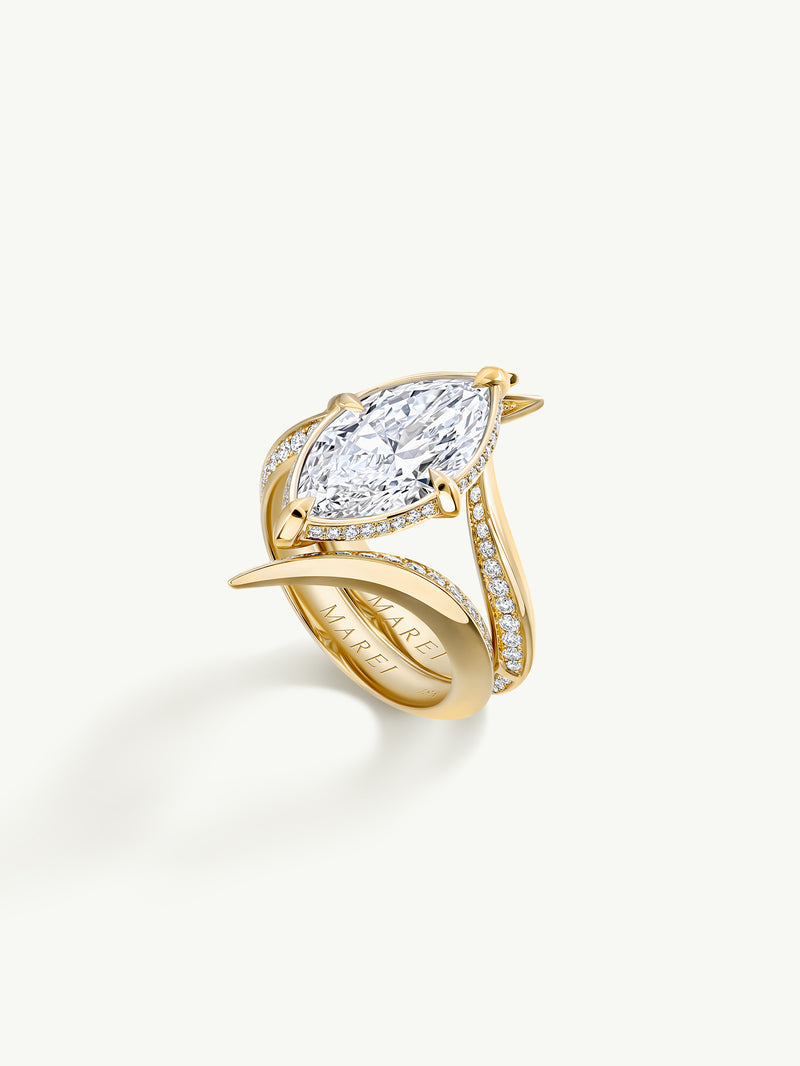 Ayla Arabesque Engagement Ring With Brilliant Marquise-Cut White Diamond & Half Pavé-Set Brilliant White Diamonds In 18K Yellow Gold