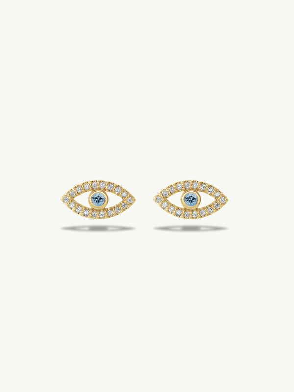 Evil Eye Stud Earrings With Aquamarine