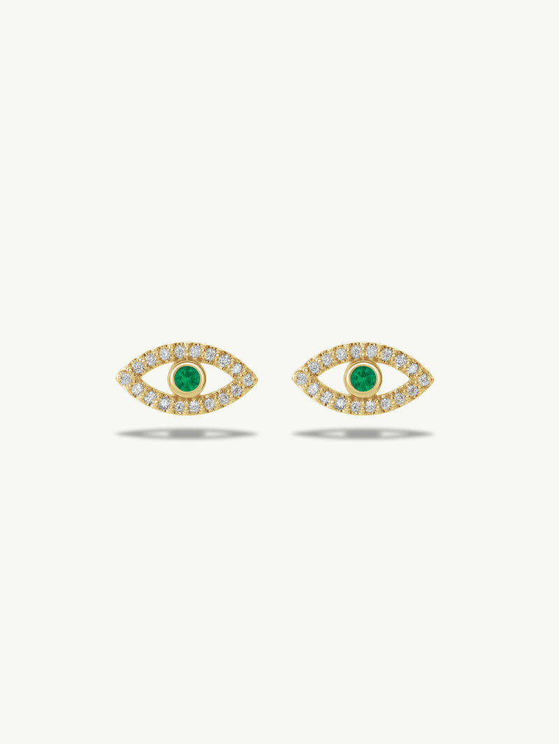 Evil Eye Stud Earrings With Emeralds
