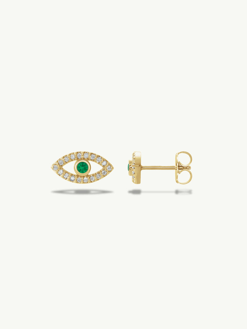 Evil Eye Stud Earrings With Emeralds
