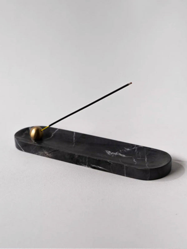 Tarabiza Long Black Marble & Brass Incense Holder