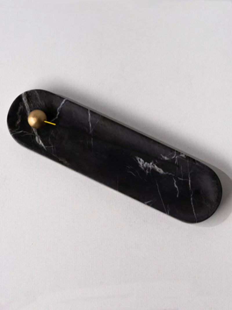 Tarabiza Long Black Marble & Brass Incense Holder