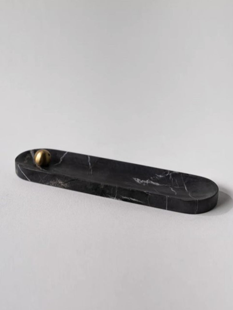 Tarabiza Long Black Marble & Brass Incense Holder