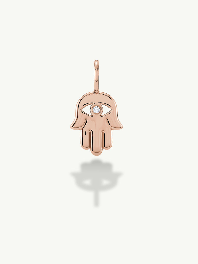 Hamsa Talisman Charm Pendant With Brilliant White Diamond, 0.02 CTW