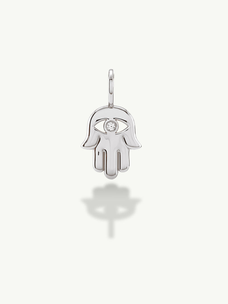 Hamsa Talisman Charm Pendant With Brilliant White Diamond, 0.02 CTW