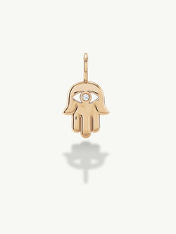Hamsa Talisman Charm Pendant With Brilliant White Diamond, 0.02 CTW