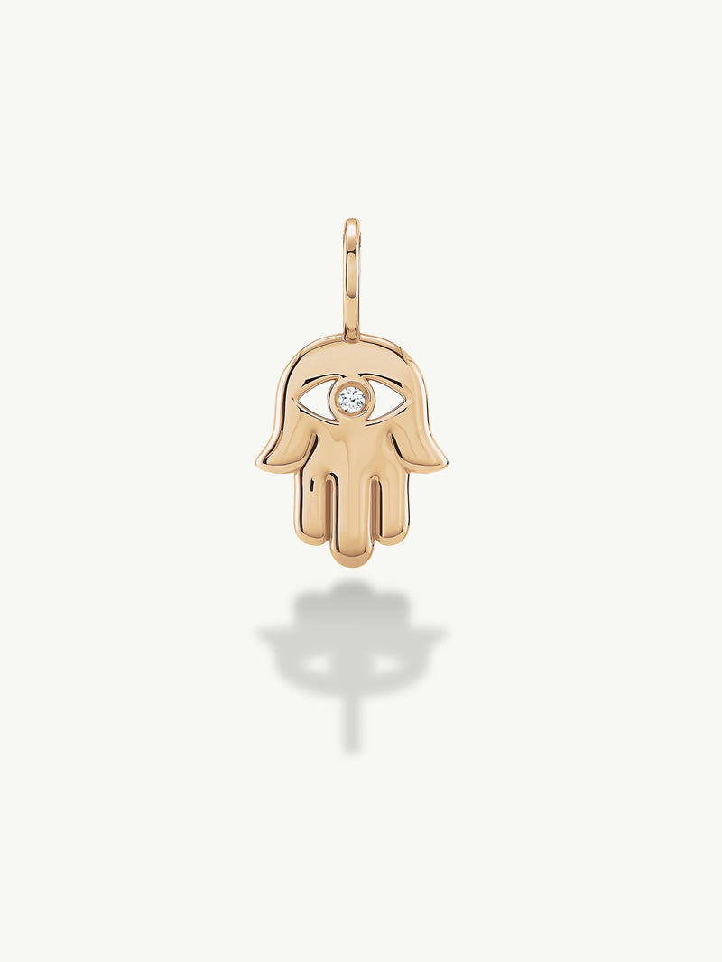 Hamsa Talisman Charm Pendant With Brilliant White Diamond, 0.02 CTW