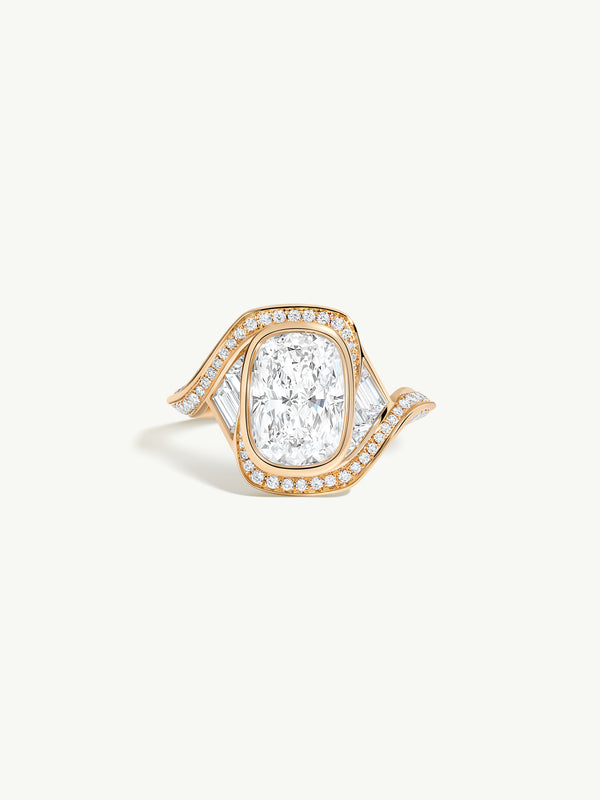 Maat Engagement Ring With Brilliant Cushion-Cut Diamond, Baguettes & Pavé-Set White Diamonds in 18K Yellow Gold - 02