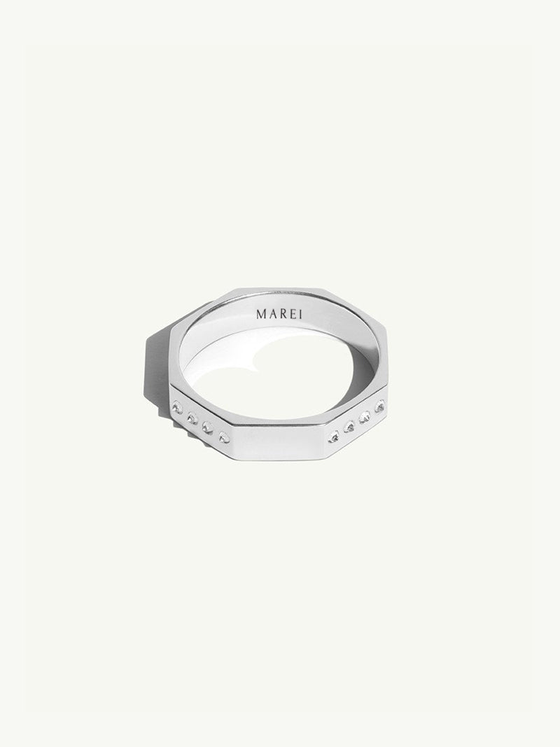Octavian Ring with Brilliant White Diamonds in 18K White Gold, 4.5 mm