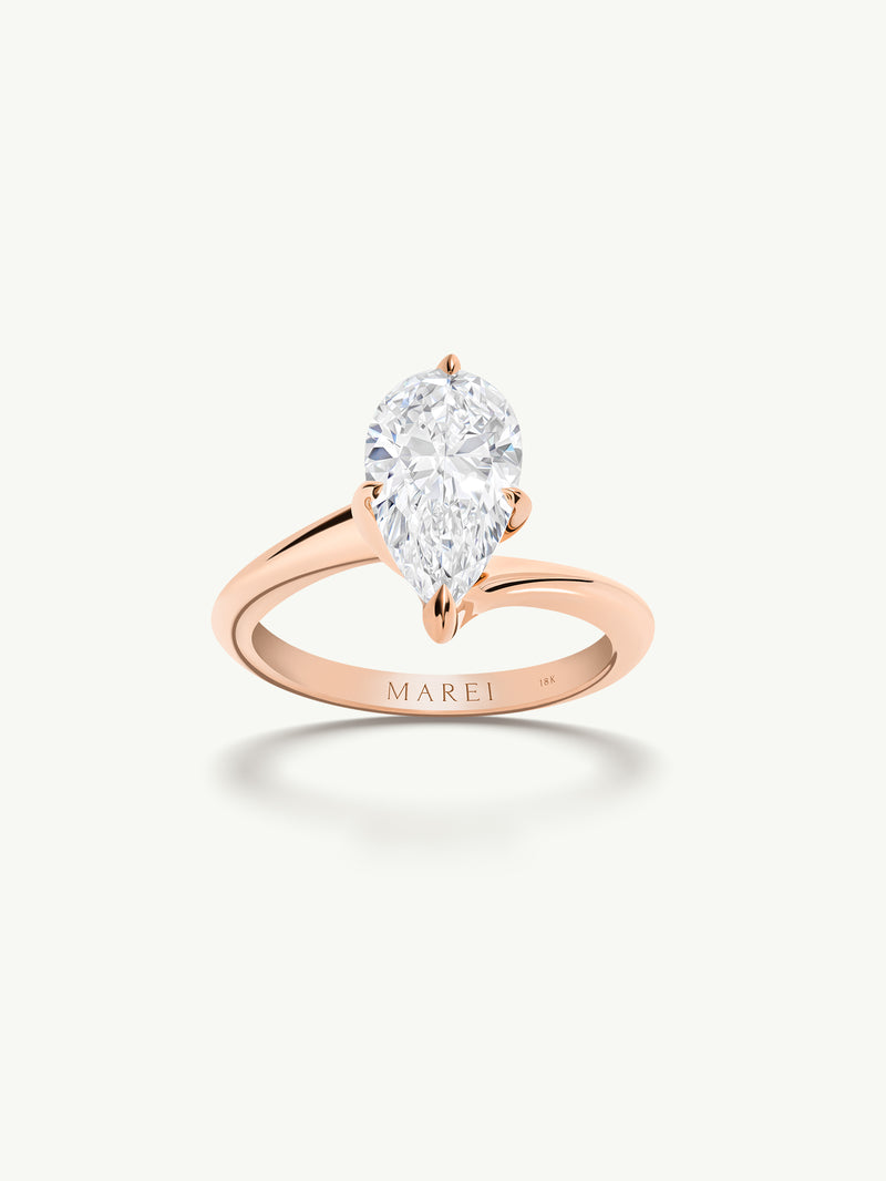 Pythia Serpentine Twist Solitaire Engagement Ring With Brilliant Pear-Cut Diamond In 18K Rose Gold