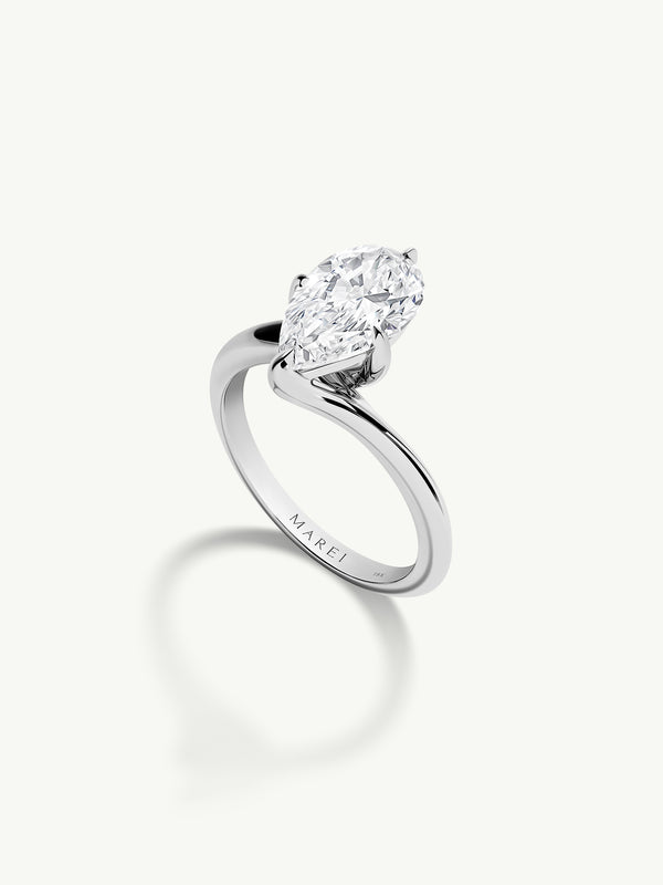 Pythia Serpentine Twist Brilliant Pear-Cut Diamond Solitaire Engagement Ring In 18K White Gold