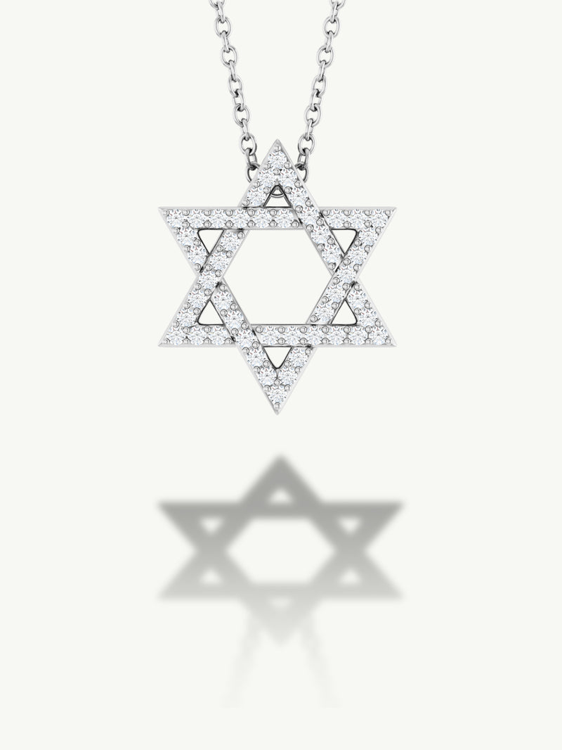 Star of David Pendant Necklace With Pavé-Set Diamonds, 0.20 CTW