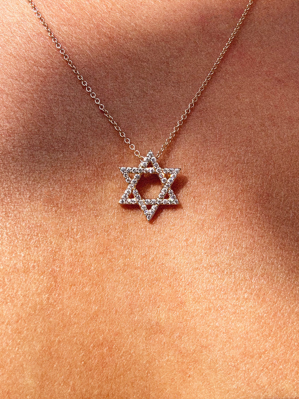 Star of David Pendant Necklace With Pavé-Set Diamonds, 0.20 CTW