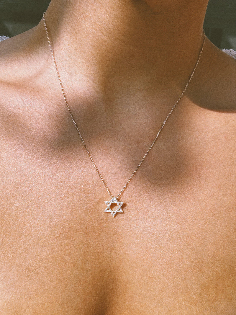Star of David Pendant Necklace With Pavé-Set Diamonds, 0.20 CTW