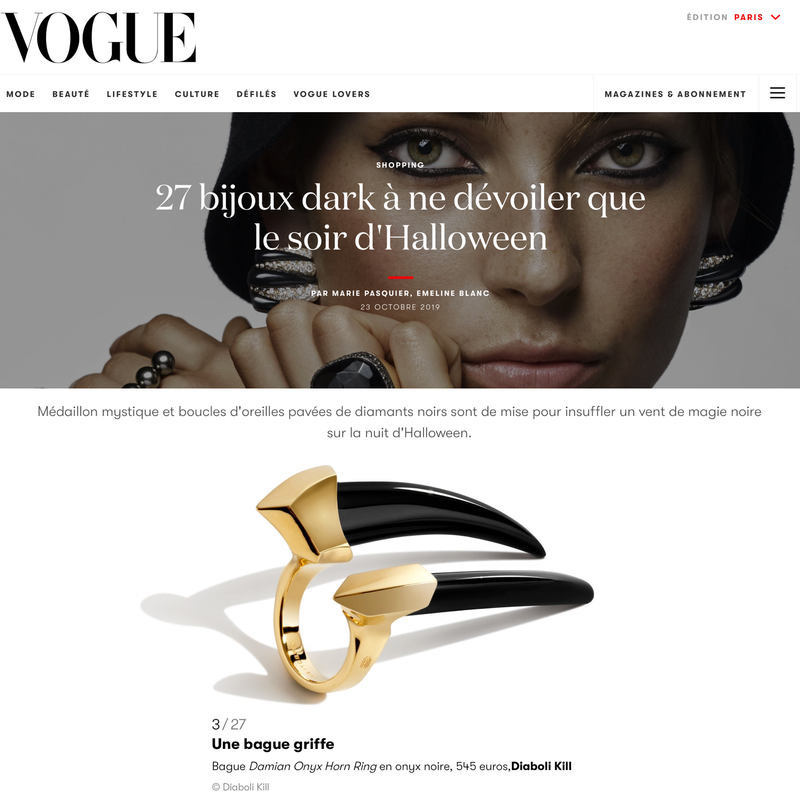 Damian Black Onyx Horn Talisman Ring In 18K White Gold
