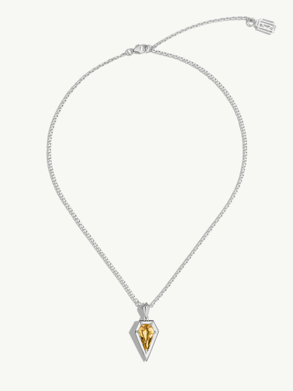 Aphrodite Amulet Pendant Necklace With Citrine Gemstone In 18K White Gold