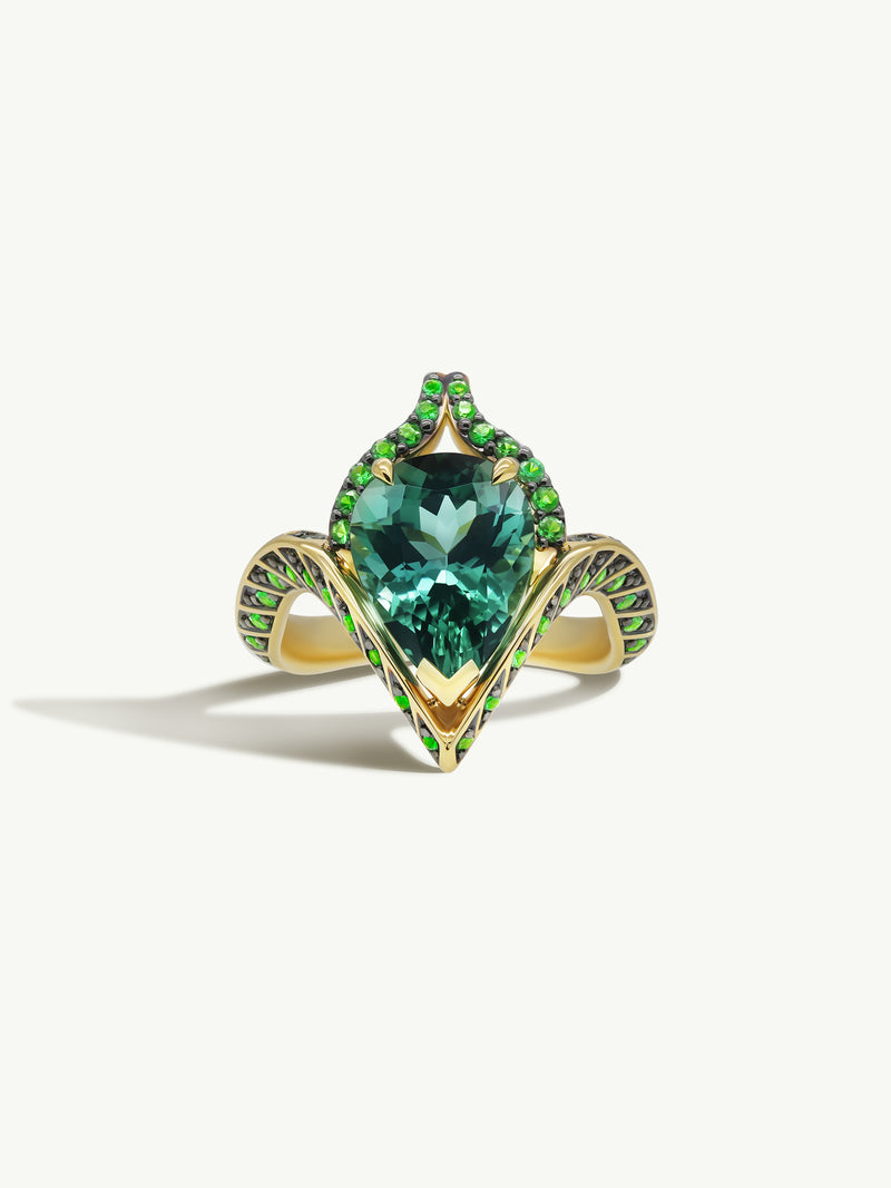 Oceanna Ring With Mint Green Tourmaline & Brilliant-Cut Tsavorite Garnets In 18K Yellow Gold