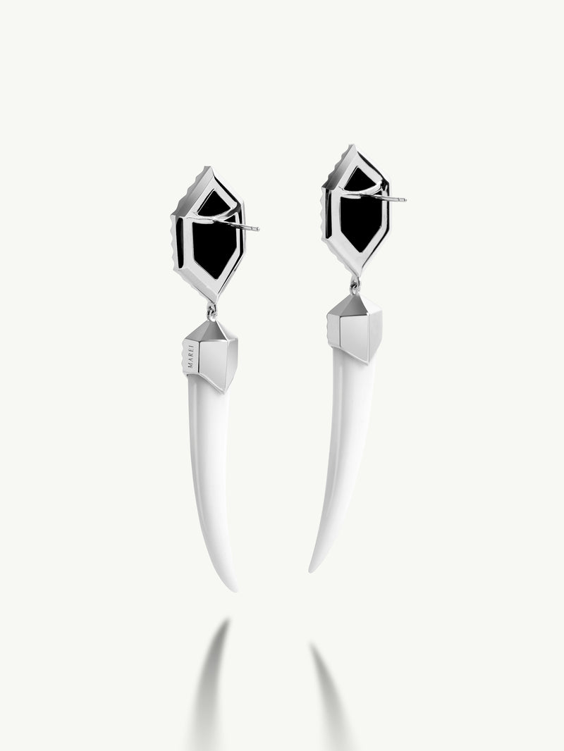 Alexandria Horn Drop Earrings With Black & White Onyx Agate In Sterling Silver