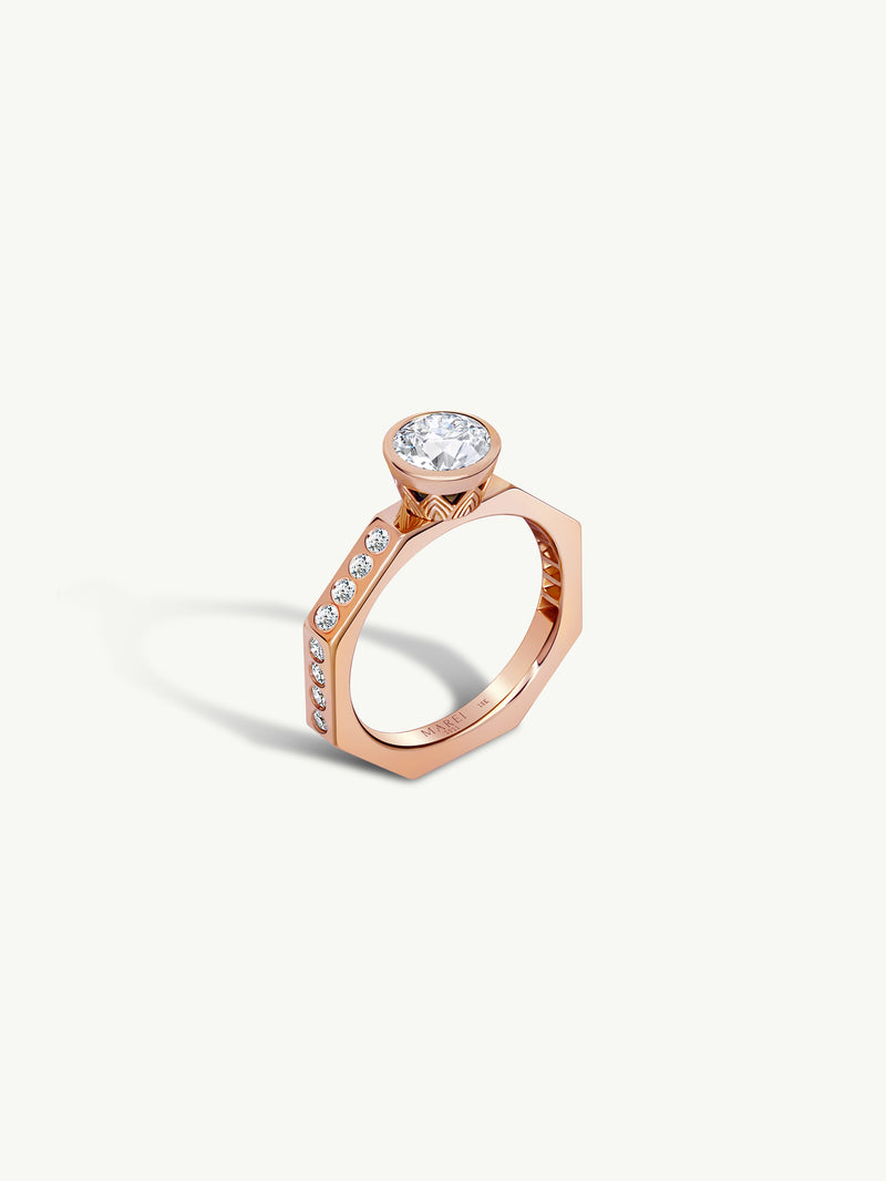 Octavian Lotus Engagement Ring With Round Brilliant-Cut White Diamond In 18K Rose Gold