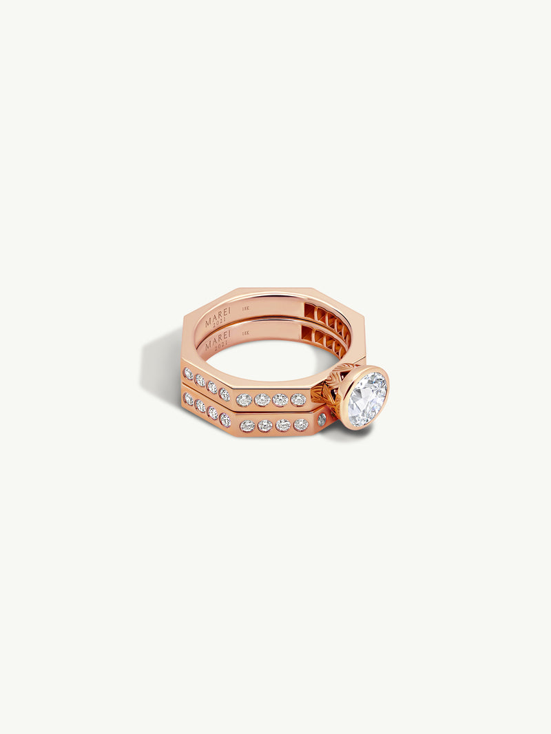 Octavian Lotus Engagement Ring With Round Brilliant-Cut White Diamond In 18K Rose Gold