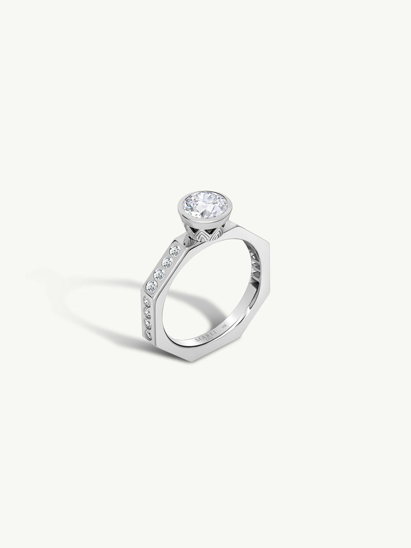 Octavian Lotus Engagement Ring With Round Brilliant-Cut White Diamond In 18K White Gold