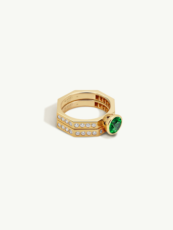 Octavian Lotus Engagement Ring With Round Brilliant-Cut Emerald Ring In 18K Yellow Gold