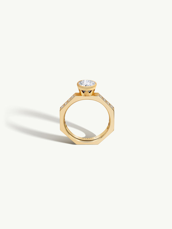 Octavian Lotus Brilliant Round-Cut White Diamond Engagement Ring In 18K Yellow Gold Media 1 of 9