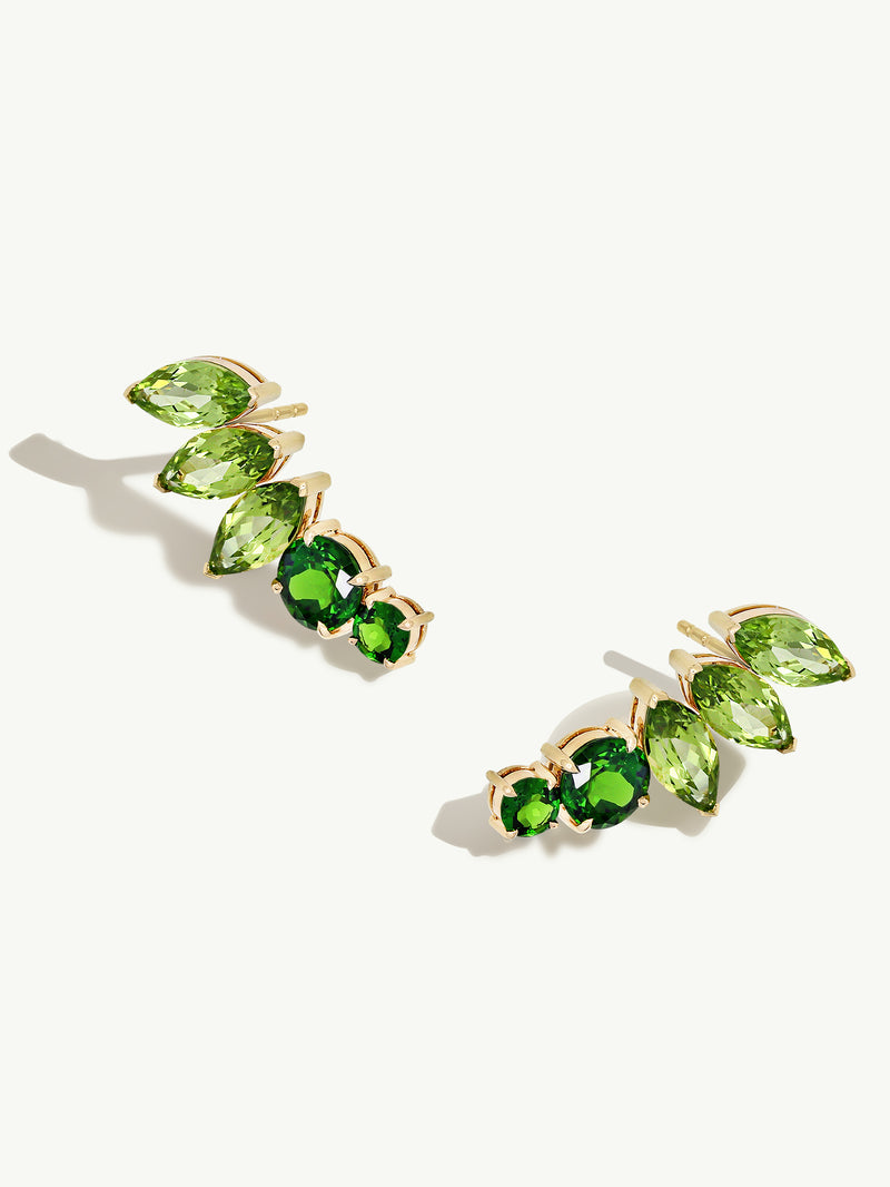 Isadora Earrings With Peridot, Tourmaline and Tsavorite Garnet Gemstones In 18K Yellow Gold