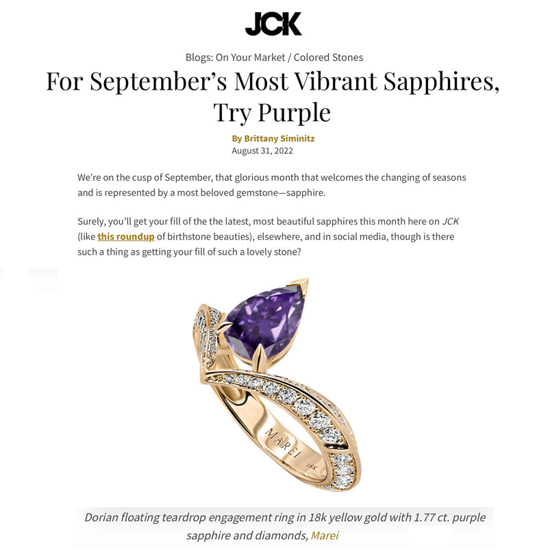 Dorian Floating Teardrop-Shaped Ultra Violet Purple Sapphire Engagement Ring In 18K Yellow Gold