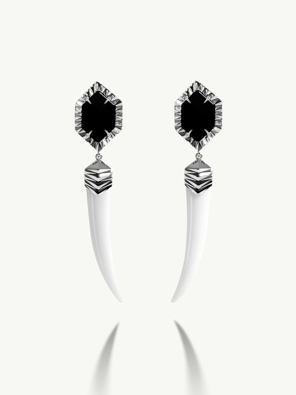 Alexandria Horn Drop Earrings With Black & White Onyx Agate In Sterling Silver