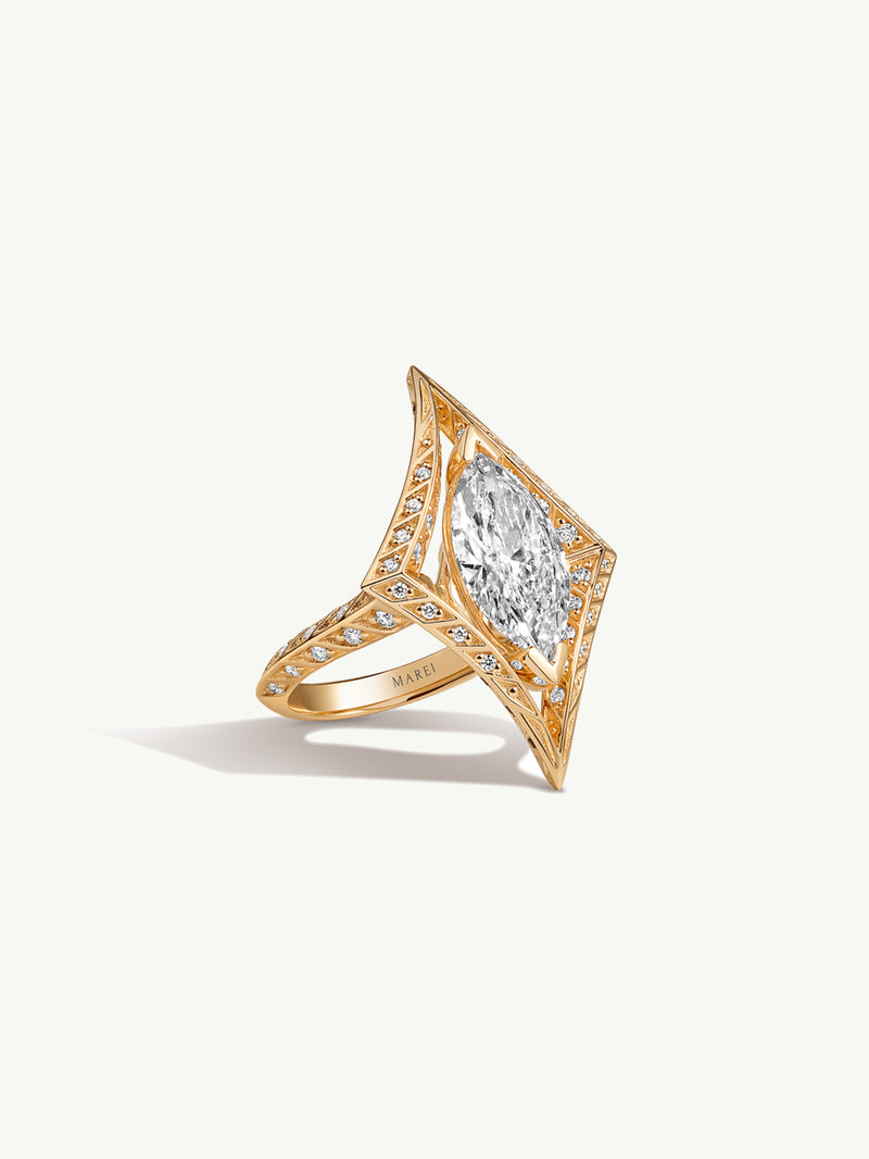 Palmyra Ring With Brilliant Marquise-Cut White Diamond In 18K Yellow Gold