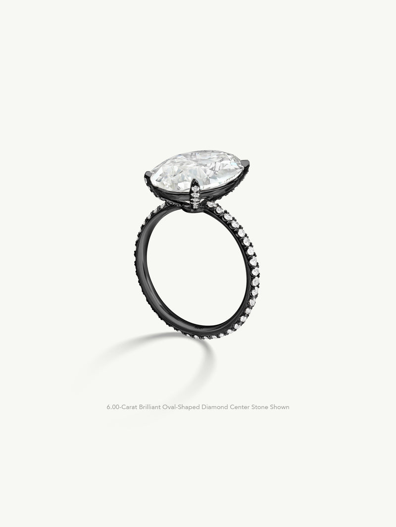 Suma Oval-Shaped Brilliant Cut White Diamond Engagement Ring In 18K Blackened Gold