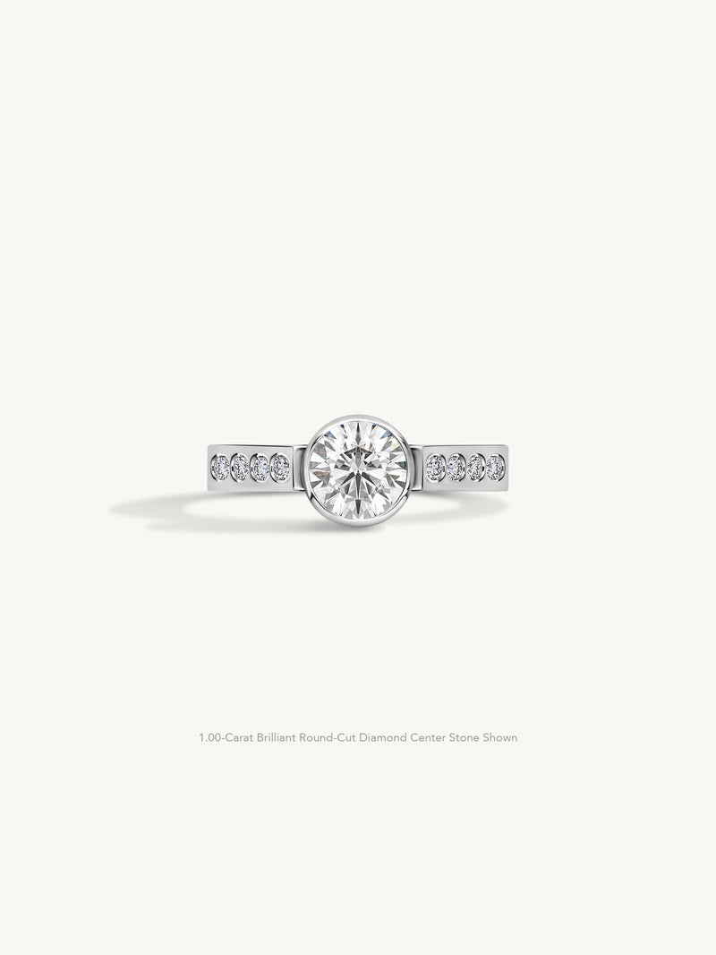 Octavian Lotus Engagement Ring With Round Brilliant-Cut White Diamond In 18K White Gold