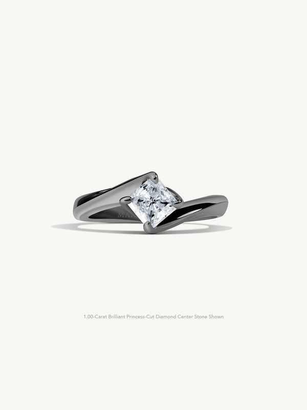 Pythia Serpentine Twist Brilliant Princess-Cut White Diamond Engagement Ring In 18K Blackened Gold