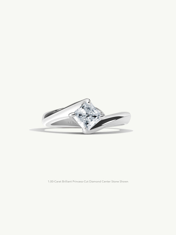 Pythia Serpentine Twist Brilliant Princess-Cut White Diamond Engagement Ring In 18K White Gold