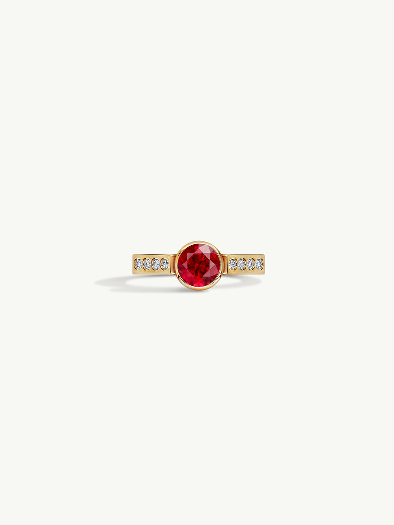 MAREI Octavian Lotus Brilliant Round-Cut Ruby Ring In 18K Yellow Gold Media 3 of 7